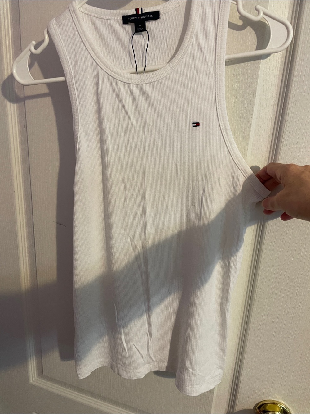 NWOT Tommy Hilfiger White Ribbed Tank with Flag Logo